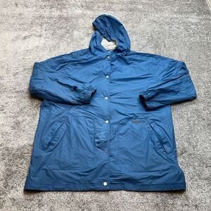 Nike Rain Coat Jacket womens XL 16-18 Blue Hooded Snap Button Windbreaker Pocket
